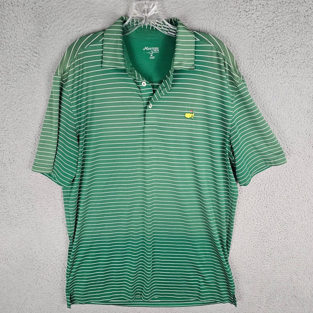 Masters Tech Polo Mens M Green Striped Golf Shirt Short Sleeve Augusta National